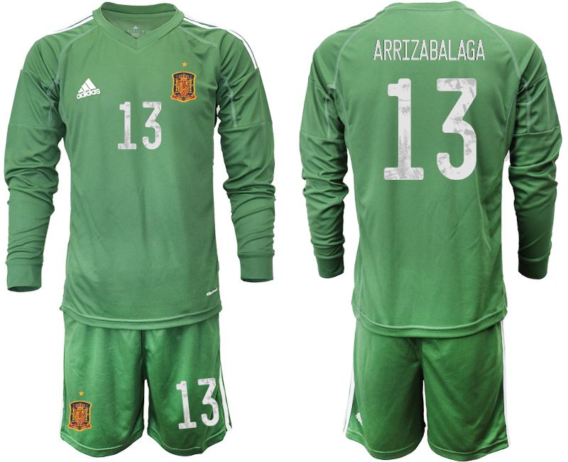 Men 2021 World Cup National Spain army green long sleeve goalkeeper #13 Soccer Jerseys